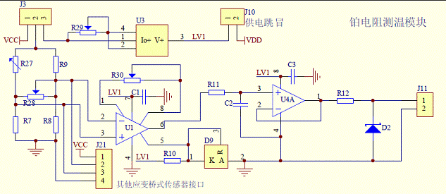 PT100橋電測(cè)溫電路圖